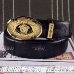 AAA Versace Medusa Head Black Leather Belt - Gold Buckle